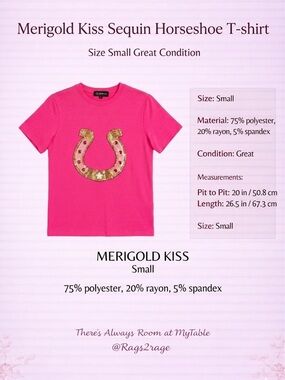 Merigold Kiss Hot Pink Sequin Horseshoe Graphic Tee Shirt S
